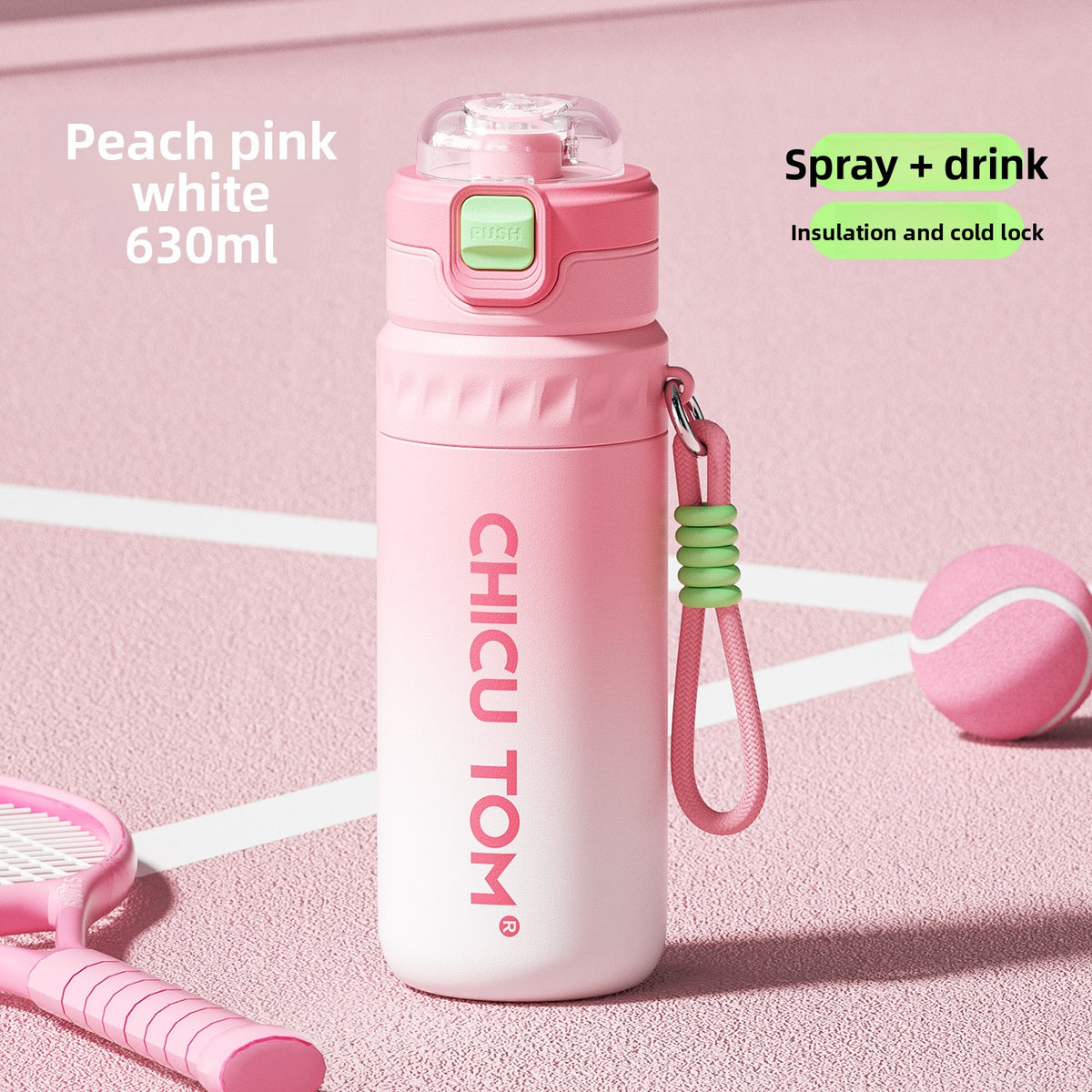 Insulated Spray Water Bottle 630ml for Children Students Sports Straw Cup MouZYuan