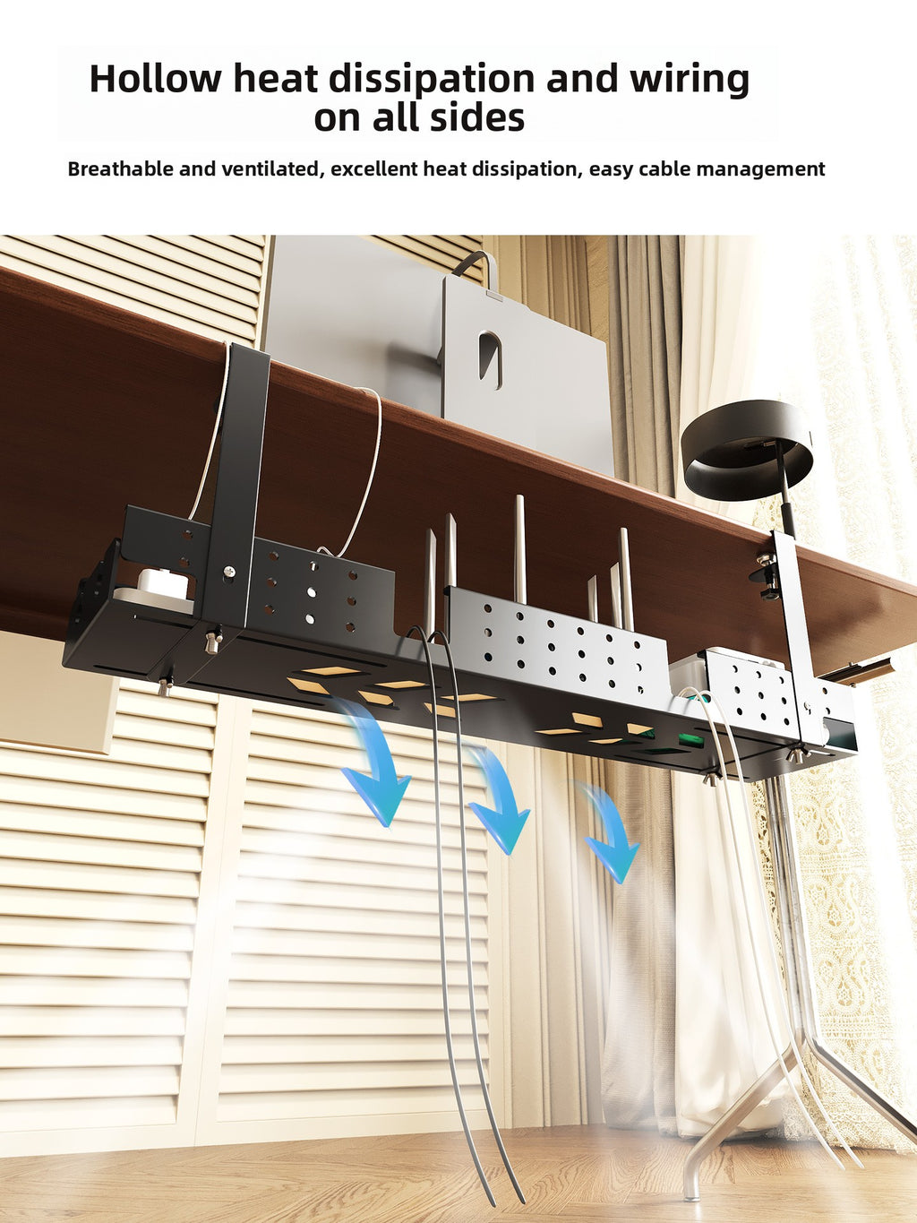 Drill-free under-desk cable organizer amah.sa