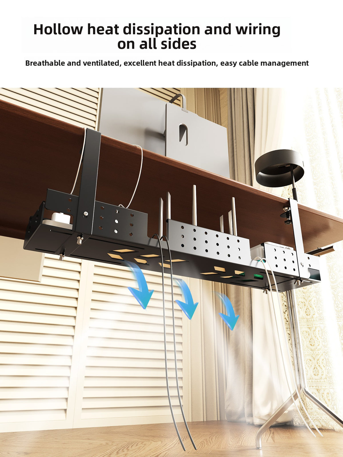 Drill-free under-desk cable organizer amah.sa