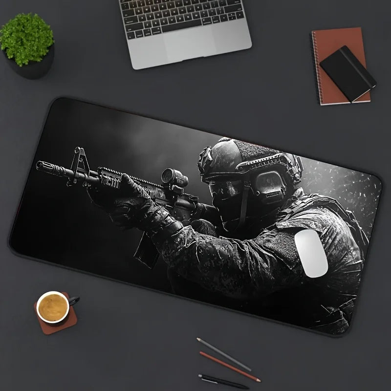Large Mouse Pad Tactical Soldier Design Non-Slip XXL desk pad gaming accessories Stitched Edges for Home and game for fps gamer amah.sa