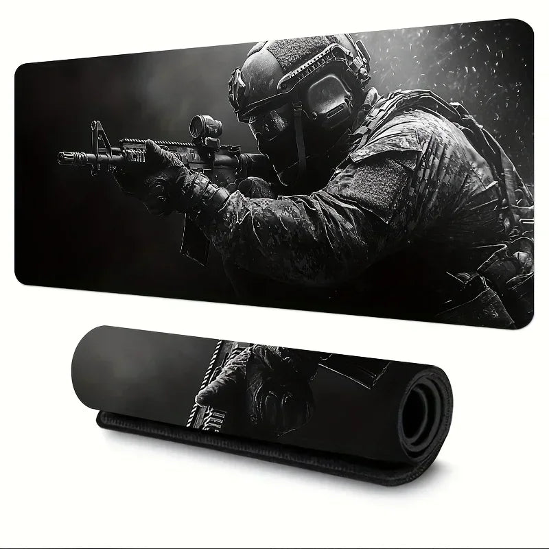 Large Mouse Pad Tactical Soldier Design Non-Slip XXL desk pad gaming accessories Stitched Edges for Home and game for fps gamer