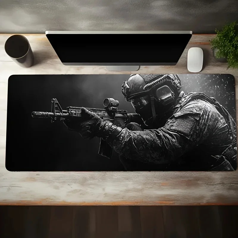 Large Mouse Pad Tactical Soldier Design Non-Slip XXL desk pad gaming accessories Stitched Edges for Home and game for fps gamer amah.sa