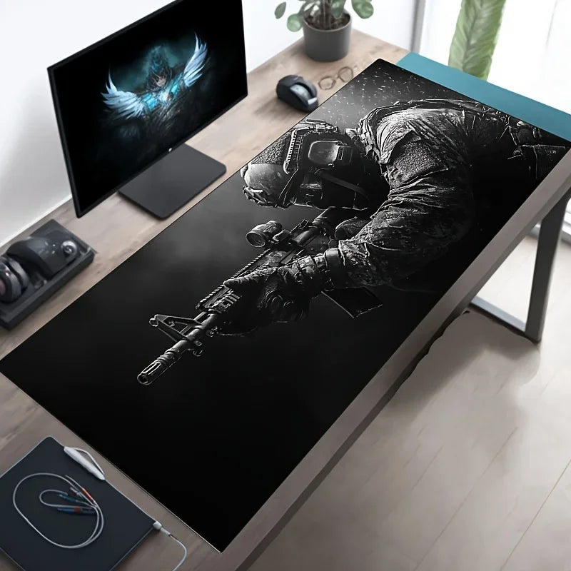 Large Mouse Pad Tactical Soldier Design Non-Slip XXL desk pad gaming accessories Stitched Edges for Home and game for fps gamer amah.sa