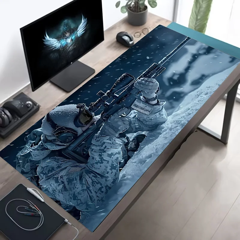 Large Mouse Pad Tactical Soldier Design Non-Slip XXL desk pad gaming accessories Stitched Edges for Home and game for fps gamer amah.sa