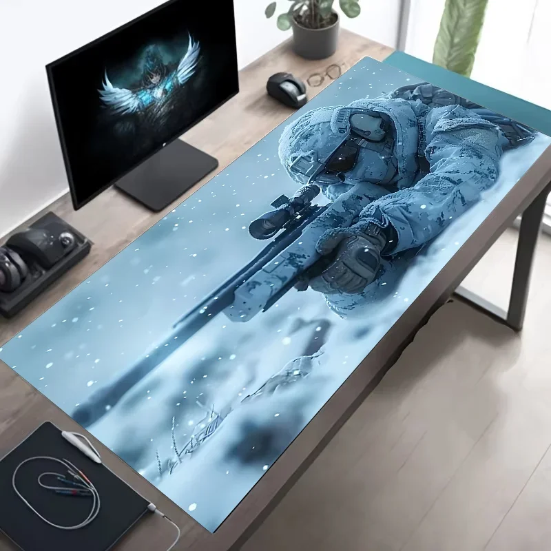 Large Mouse Pad Tactical Soldier Design Non-Slip XXL desk pad gaming accessories Stitched Edges for Home and game for fps gamer amah.sa