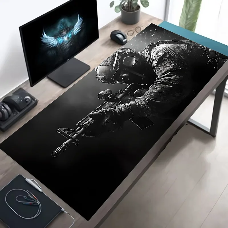 Large Mouse Pad Tactical Soldier Design Non-Slip XXL desk pad gaming accessories Stitched Edges for Home and game for fps gamer amah.sa