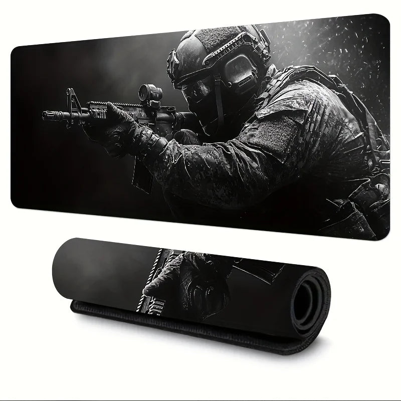 Large Mouse Pad Tactical Soldier Design Non-Slip XXL desk pad gaming accessories Stitched Edges for Home and game for fps gamer amah.sa