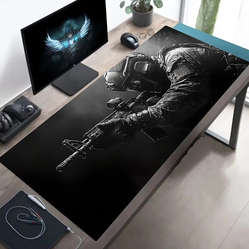 Large Mouse Pad Tactical Soldier Design Non-Slip XXL desk pad gaming accessories Stitched Edges for Home and game for fps gamer amah.sa
