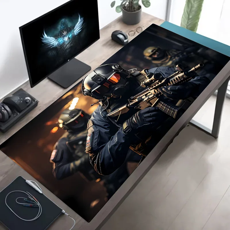 Large Mouse Pad Tactical Soldier Design Non-Slip XXL desk pad gaming accessories Stitched Edges for Home and game for fps gamer amah.sa