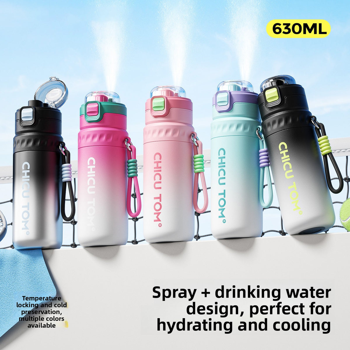 Insulated Spray Water Bottle 630ml for Children Students Sports Straw Cup MouZYuan