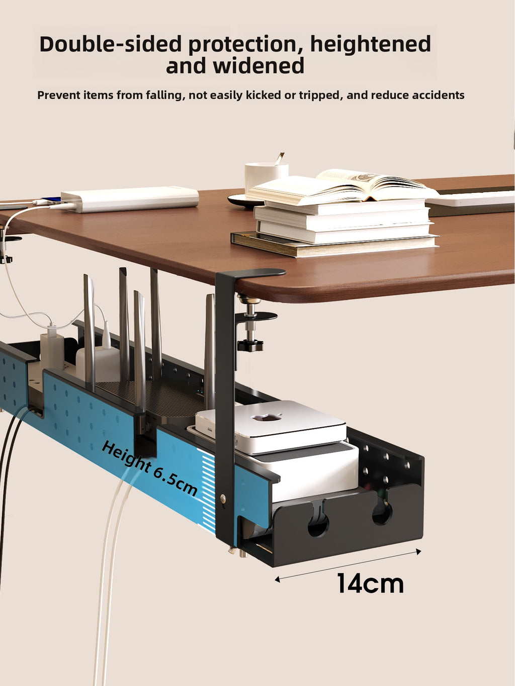 Drill-free under-desk cable organizer amah.sa