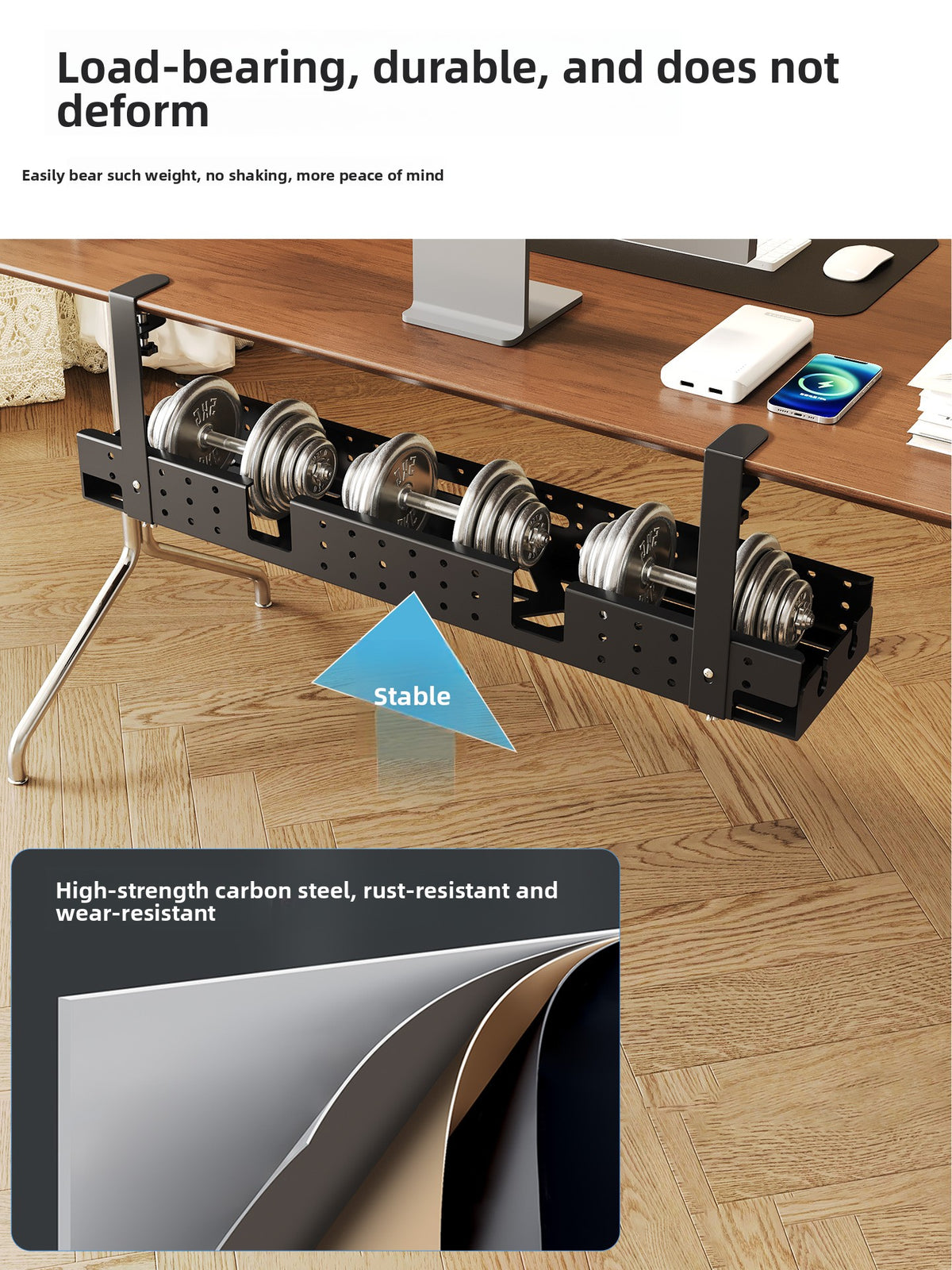 Drill-free under-desk cable organizer amah.sa